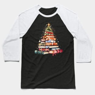 Bookworm Christmas Tree Books Baseball T-Shirt